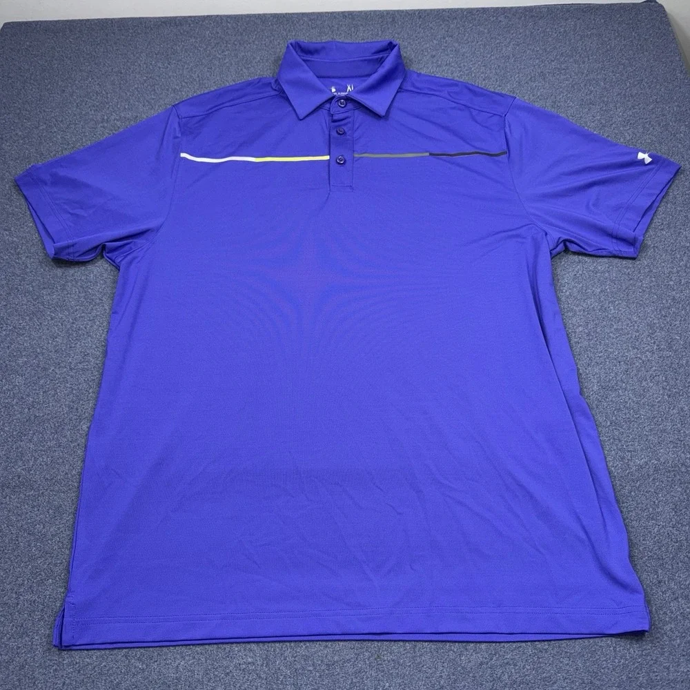 Under Armour Coldblack Polo Shirt Mens XL Blue Striped Golf Short Sleeve